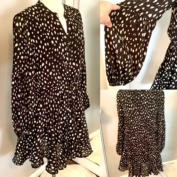 A-Line Dress By Together polka dot Black Gauzy Romantic Flouncy whimsigoth Sz M - Picture 2 of 16